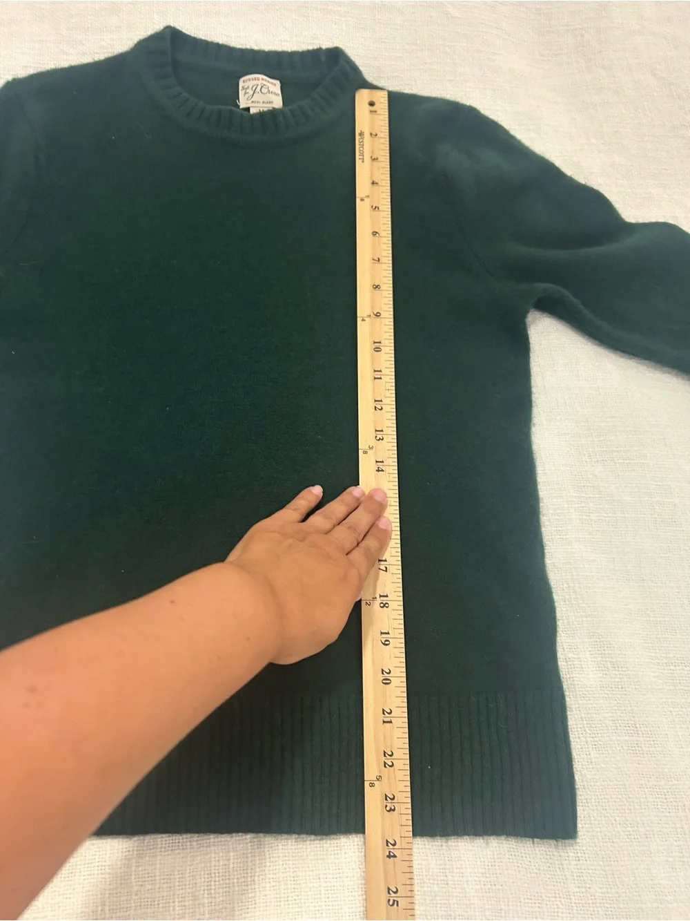 J Crew Rugged Merino Wool Sweater Mens M Dark Green Crewneck Wool Blend
